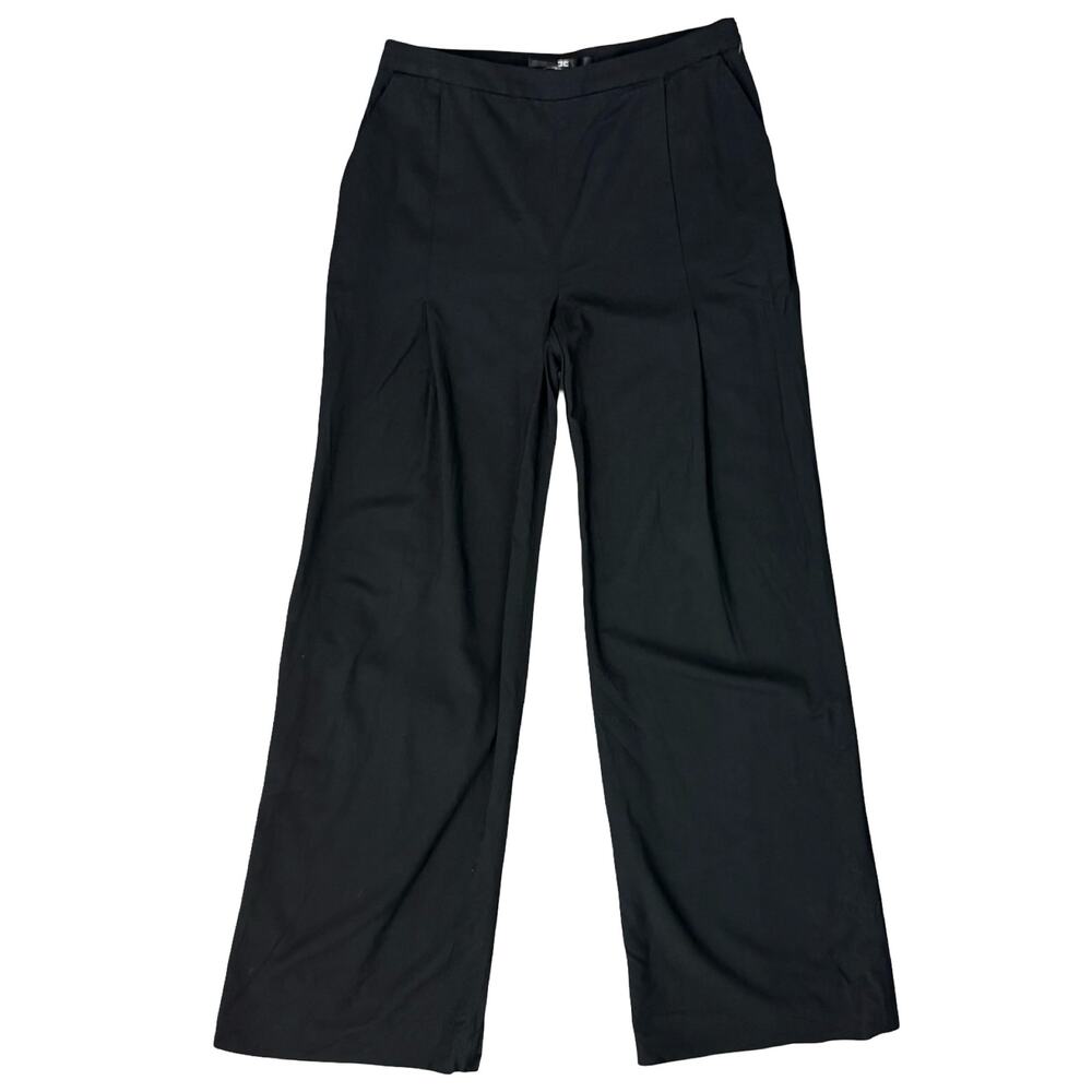 Elisabetta Franchi Black Pleated Wide Leg Pants Wool Blend Trousers sz 40 / 10